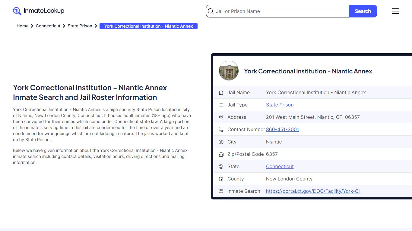 York Correctional Institution - Niantic Annex Inmate Search, Jail ...