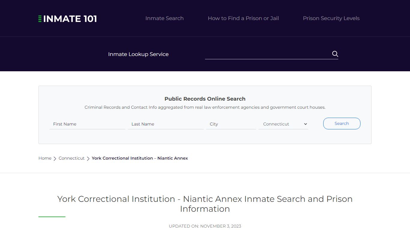 York Correctional Institution - Niantic Annex Inmate Search, Visitation ...