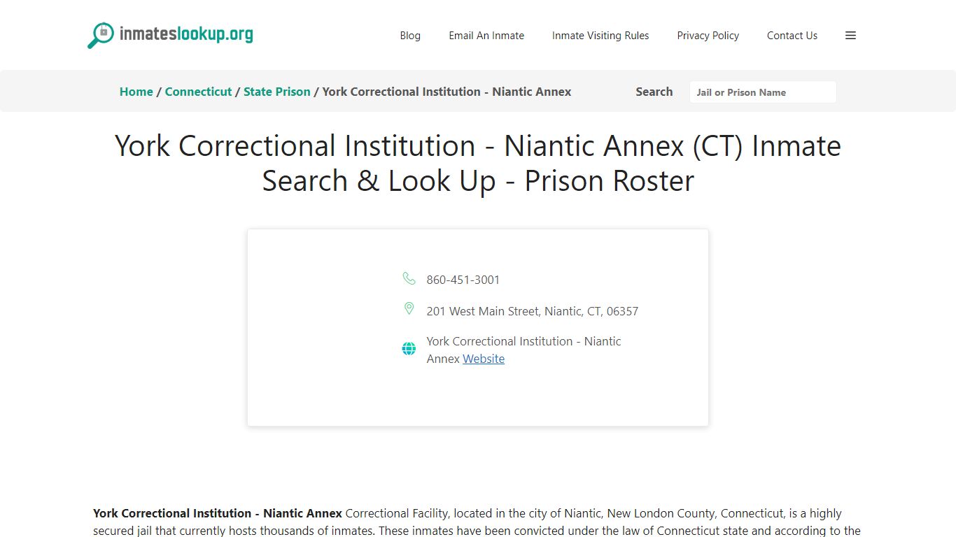 York Correctional Institution - Niantic Annex (CT) Inmate Search & Look ...
